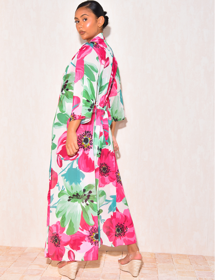 Ensemble maillot et kimono en voile à fleurs