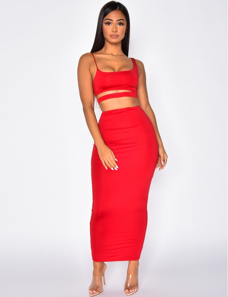 Openwork Crop Top and Long Skirt Co-ord