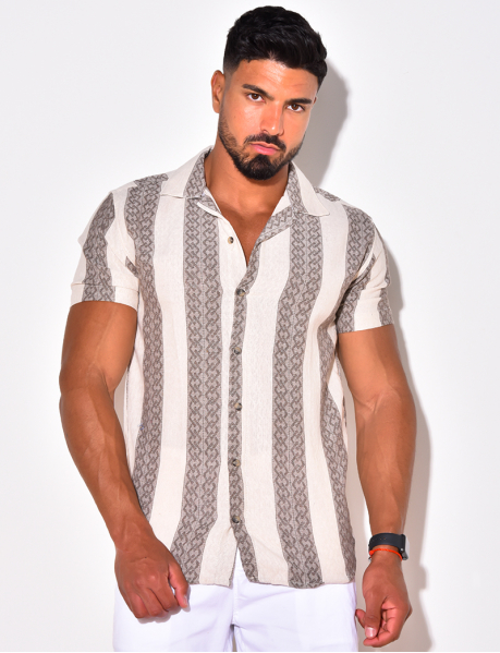 Short-Sleeved Shirt with Wide Stripes