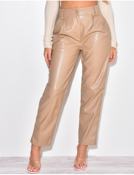 Straight leg faux leather trousers