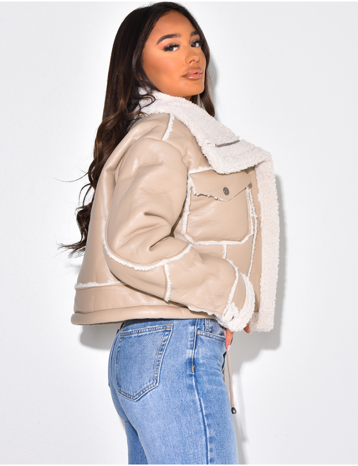 Faux leather and shearling aviator jacket
