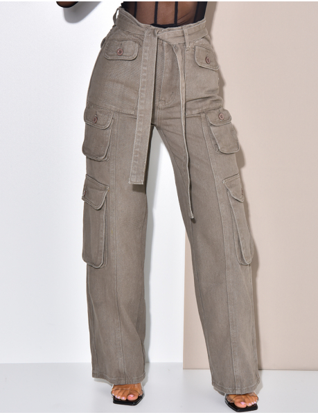 Straight leg cargo trousers with belt