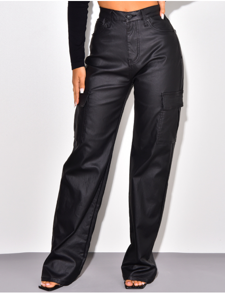 Straight leg oiled cargo trousers