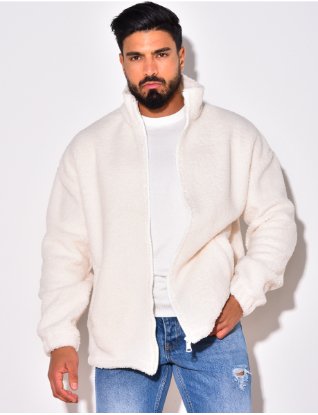 Hooded zipped sheepskin jacket