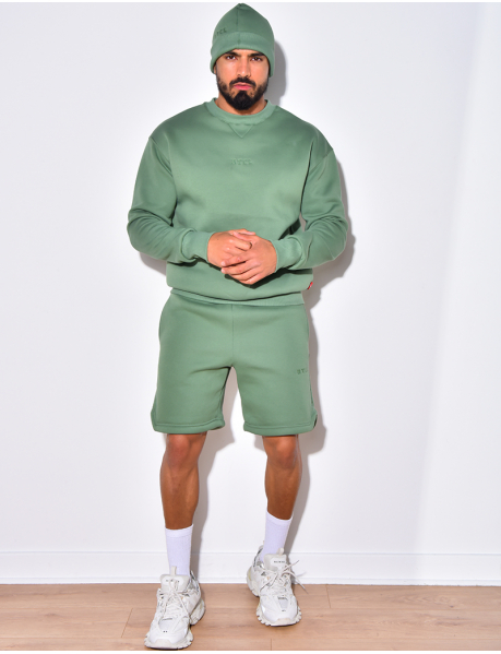 Fleece shorts, sweatshirt and beanie set