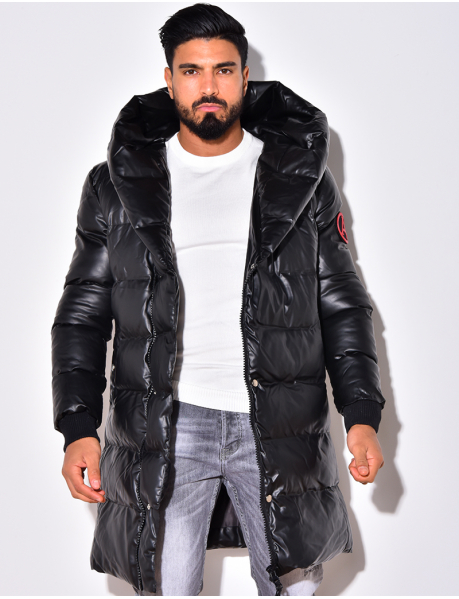 Faux Leather Padded Jacket with Hood