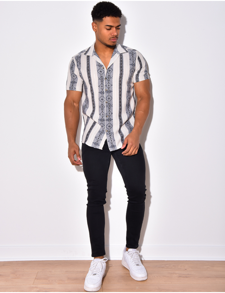 Short-Sleeved Shirt with Wide Stripes