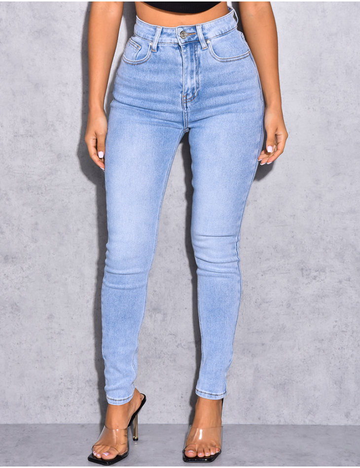 Jeans skinny taille haute ultra stretchy bleu clair