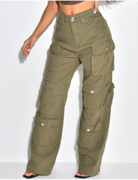 Straight cargo jeans with numerous pockets