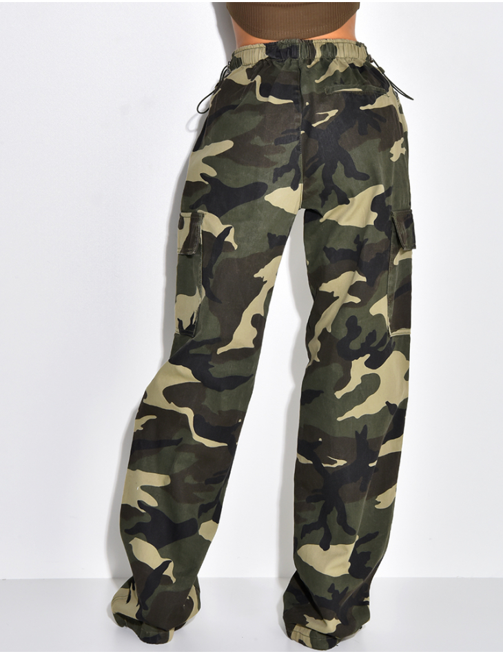 New Look Cotton Camo Parachute Trousers - Green | very.co.uk