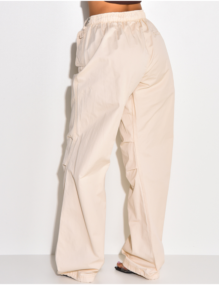 Pantalon parachute coupe large beige