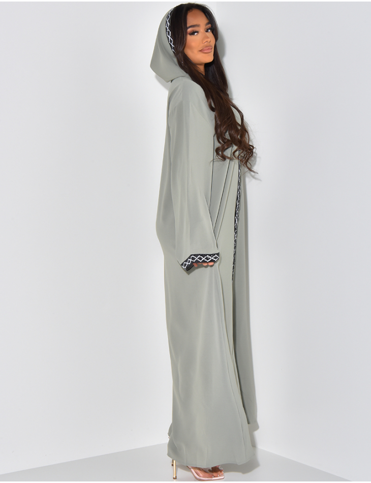 Abaya à capuche à motif losange en strass