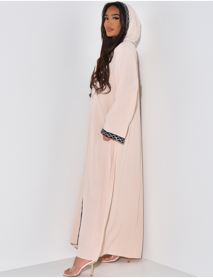 Abaya à capuche à motif losange en strass