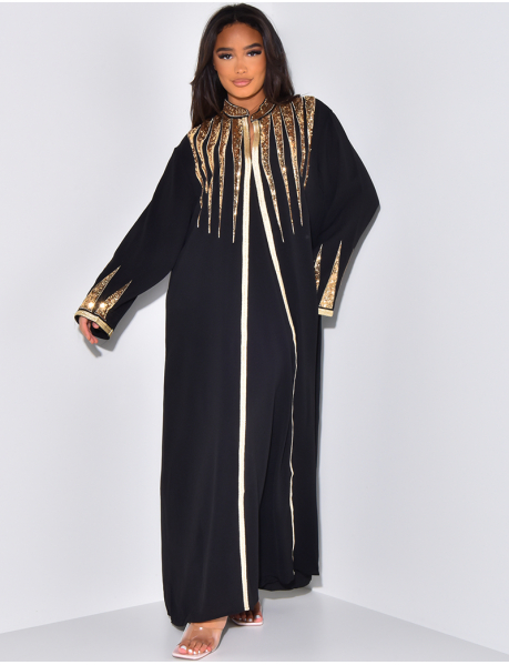 Flowing abaya with sequins and diamentés