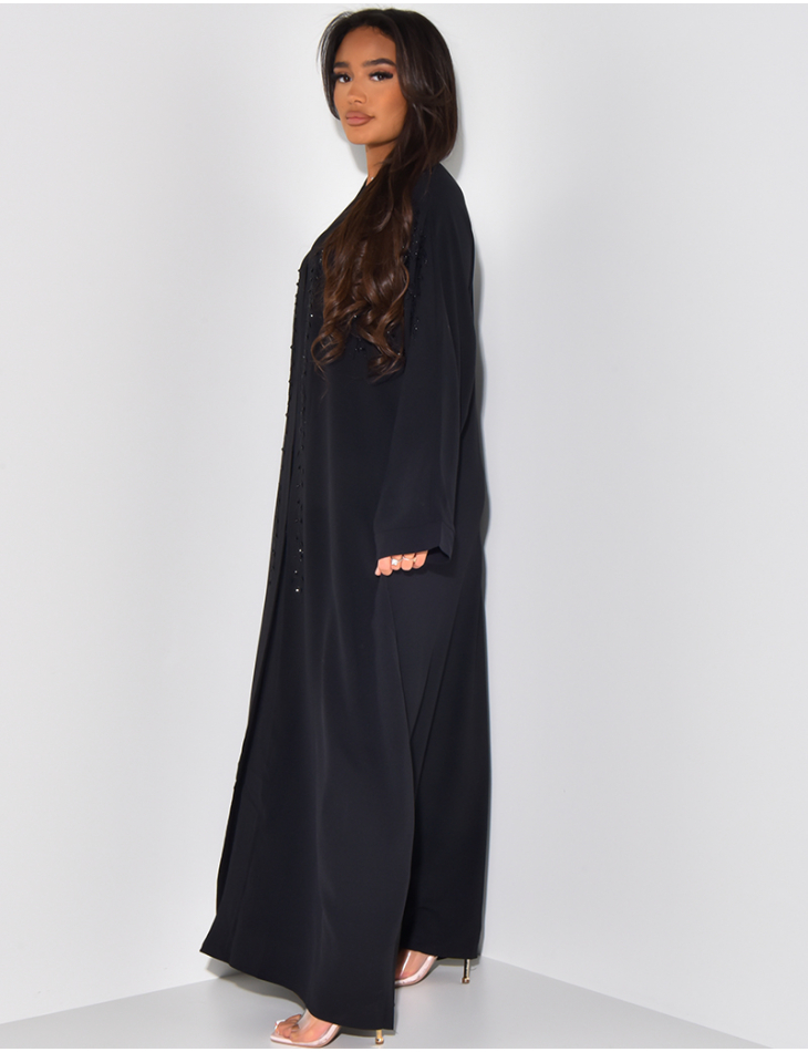 Abaya longue en voile fluide à strass
