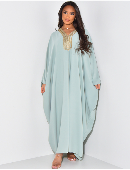 Robe abaya oversize à broderies dorées