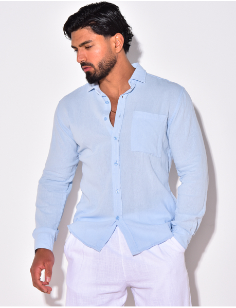 Long-sleeved linen shirt with pocket