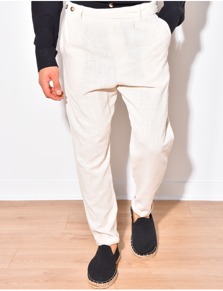 Linen trousers with 2-button fastener at the waist
