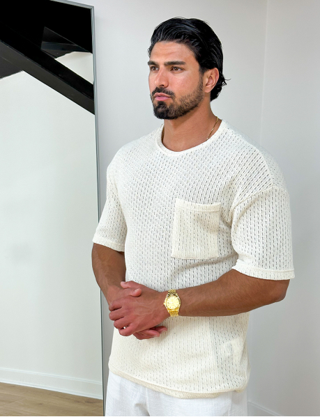 Openwork T-shirt with pockets
