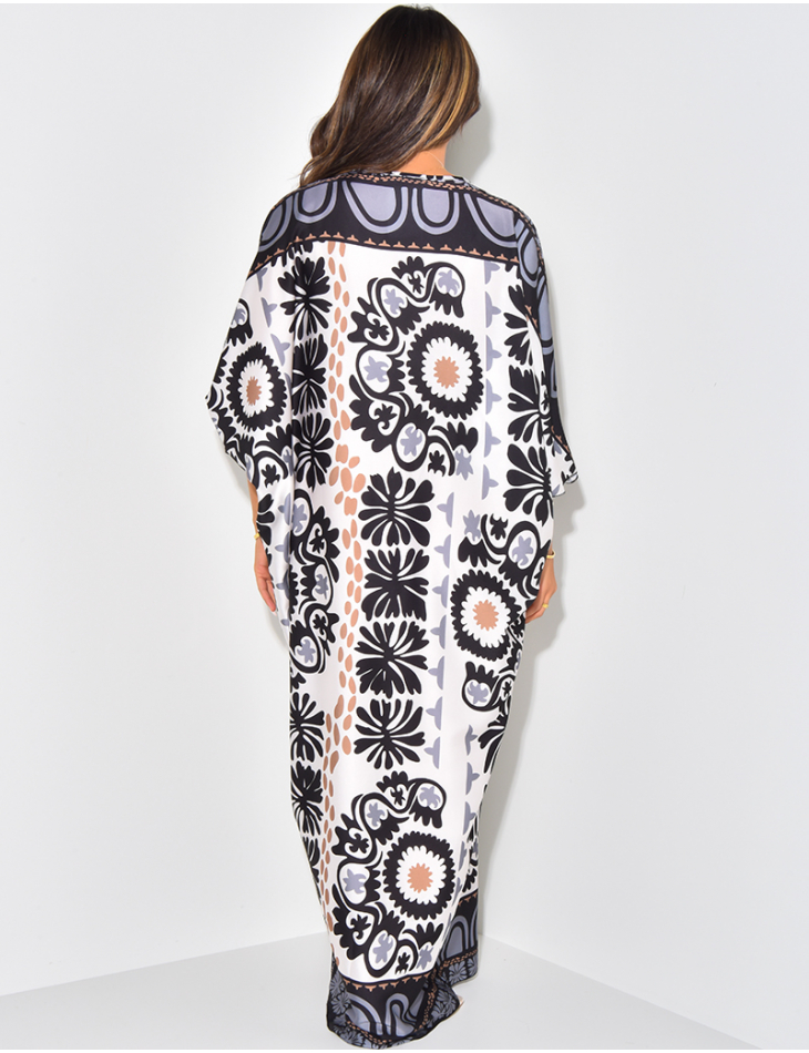 Robe en satin ample ajustée à la taille à motifs imprimés