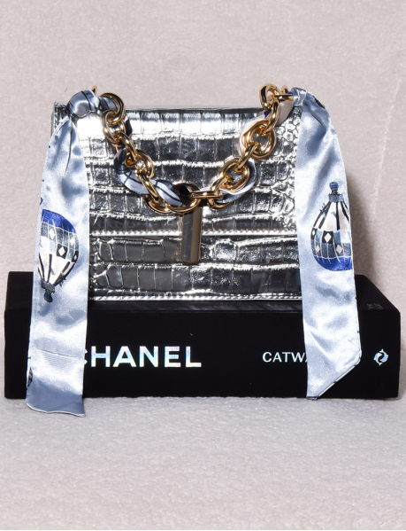   Small faux crocodile bag with chains & scarf