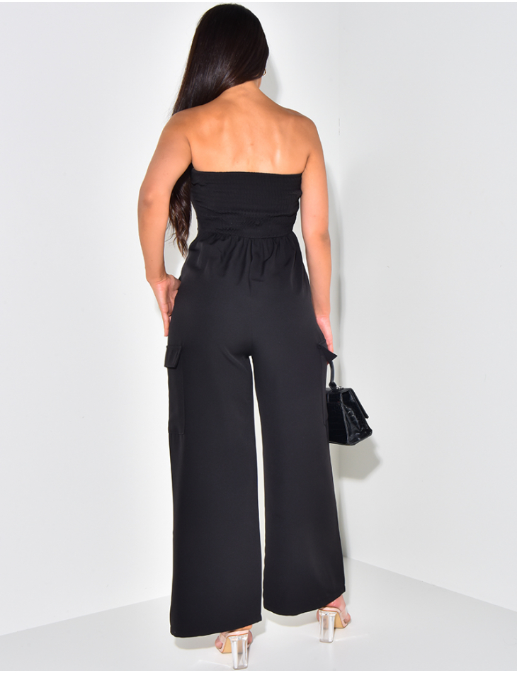   Strapless jumpsuit with cargo pockets and belt