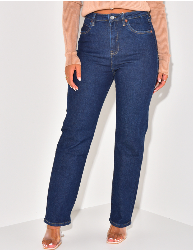   High-waisted jeans, straight fit, raw blue
