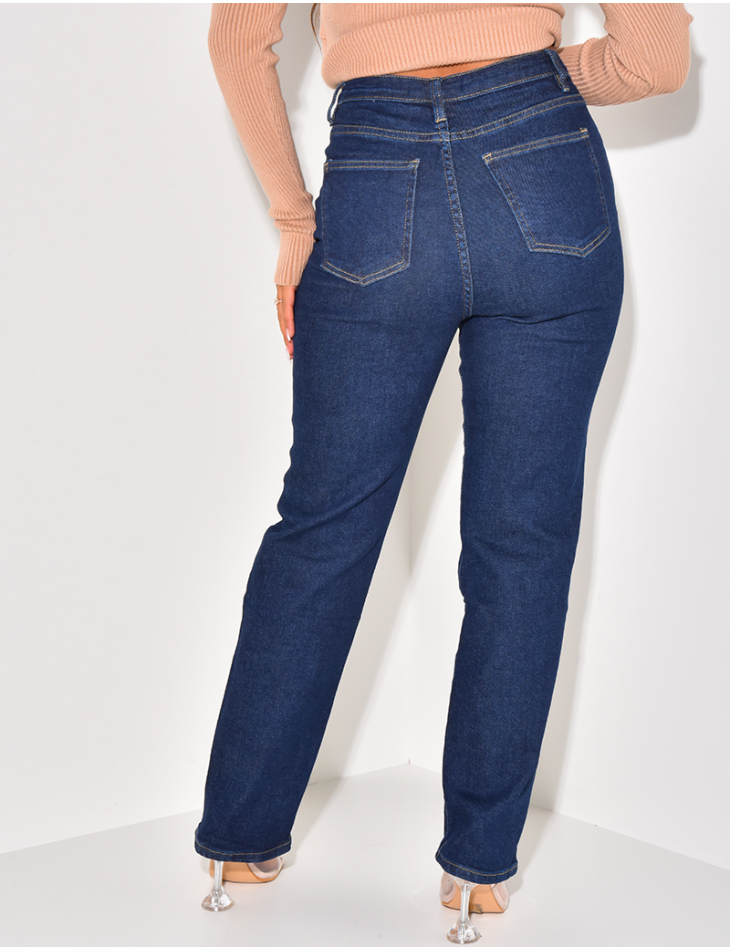   Jeans mit hoher Taille, gerader Schnitt, rohblau