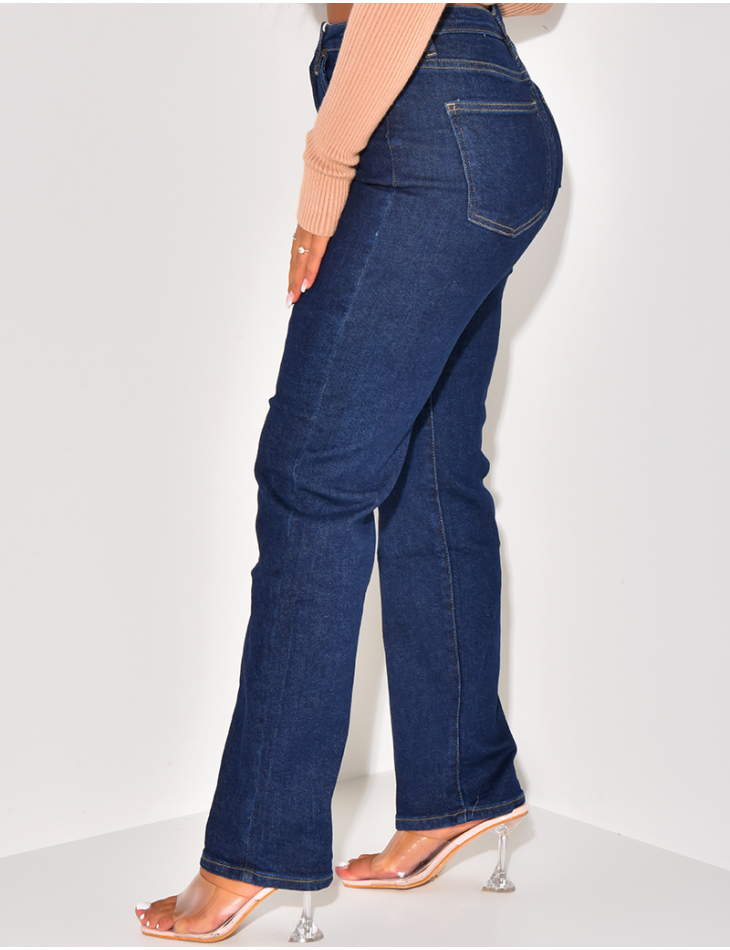   Jeans mit hoher Taille, gerader Schnitt, rohblau