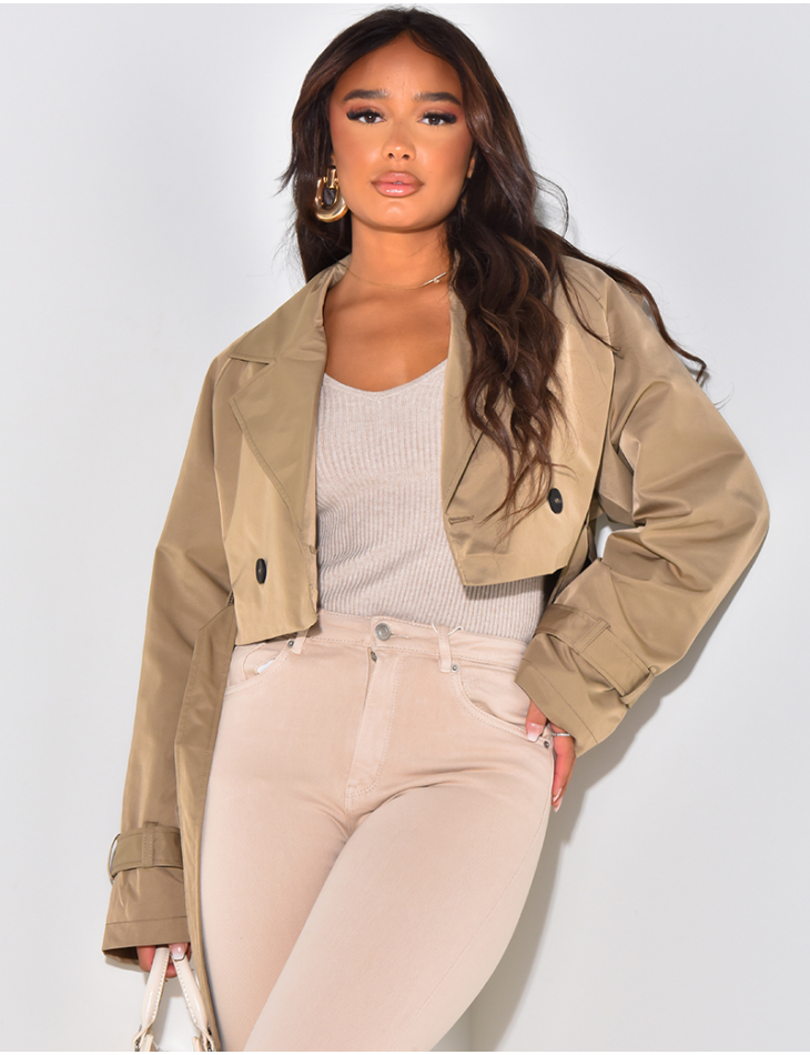   Short trench coat with belted hem