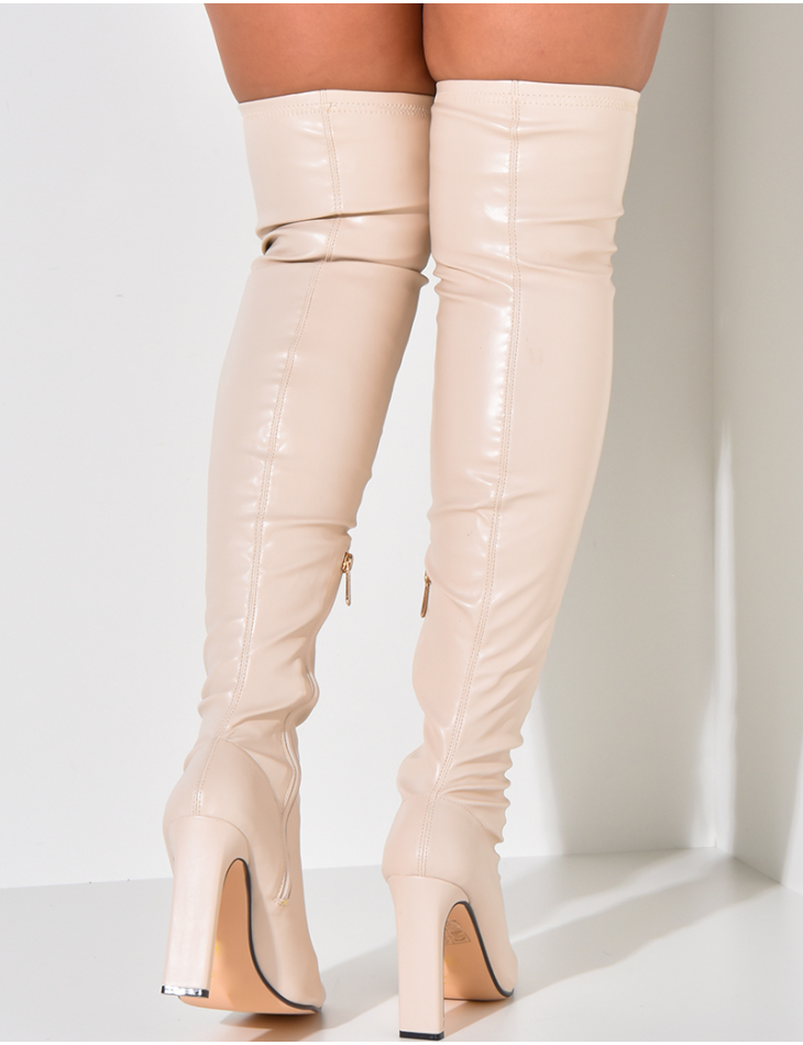 Heeled thigh boots in vegan leather
