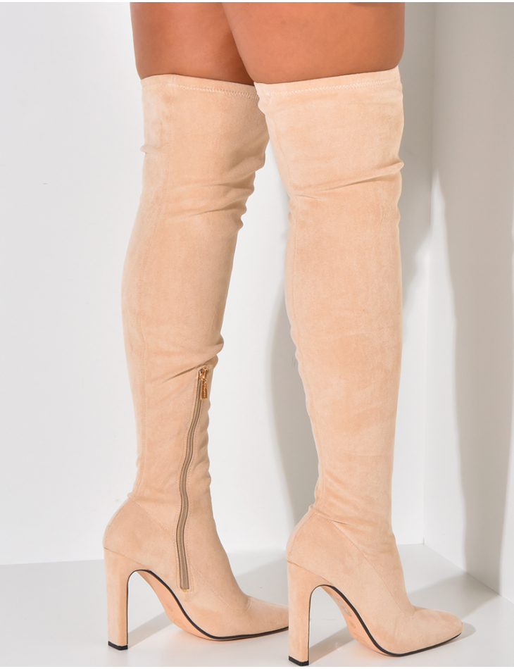   Heeled thigh-high boots in suede
