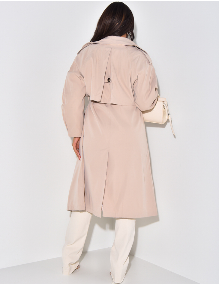 Very long trench coat to tie at the waist