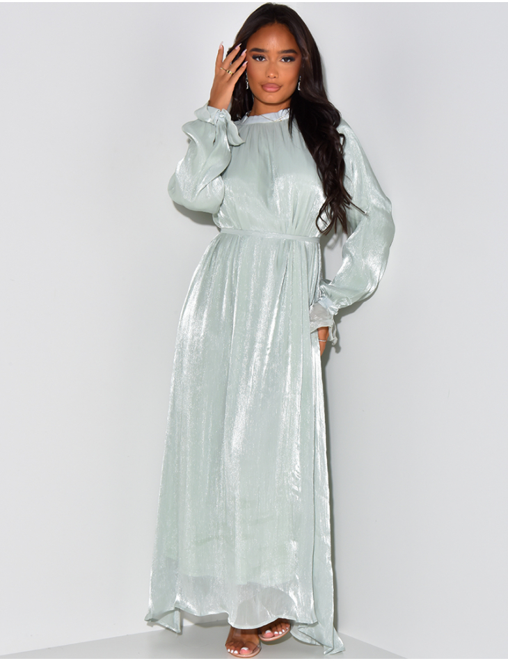 Robe abaya en voile à nouer & manches bouffantes