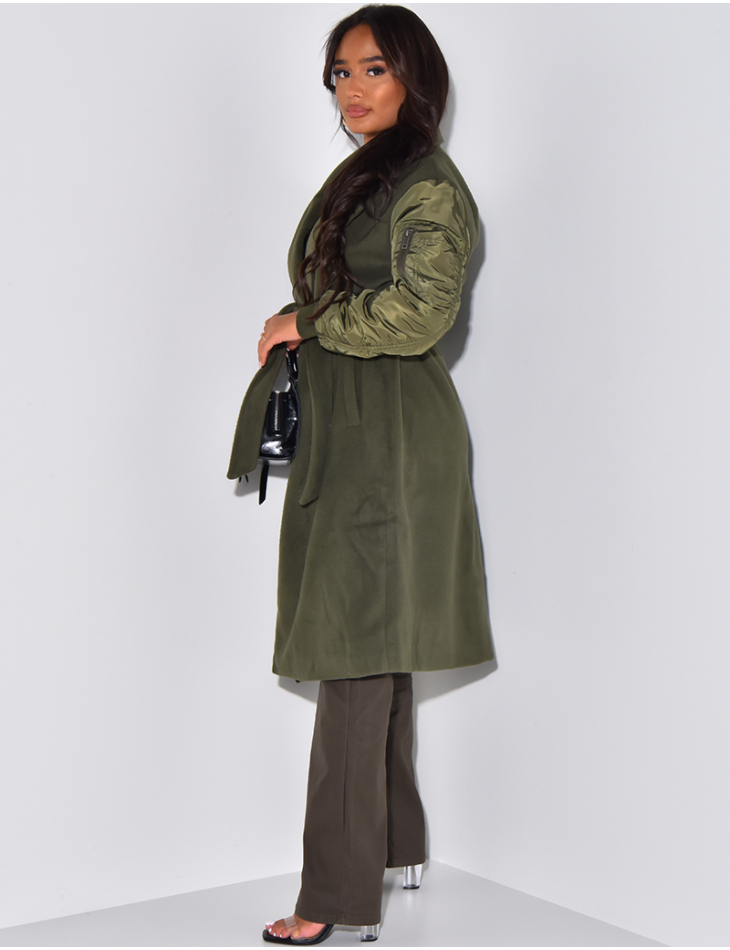   Mid-length coat with bombers sleeves