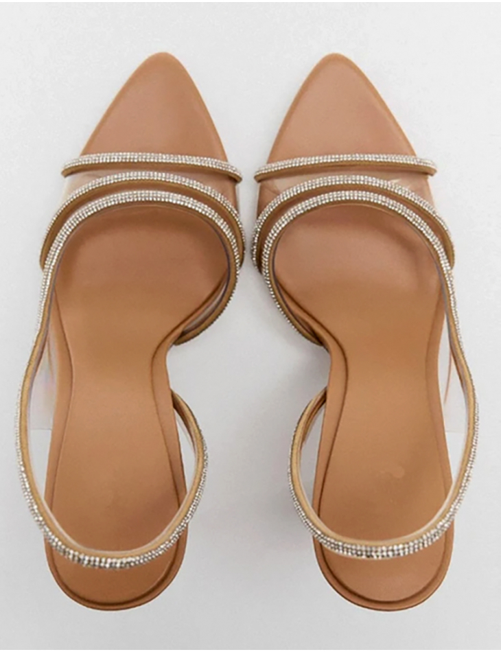   Nude rhinestone heeled sandals