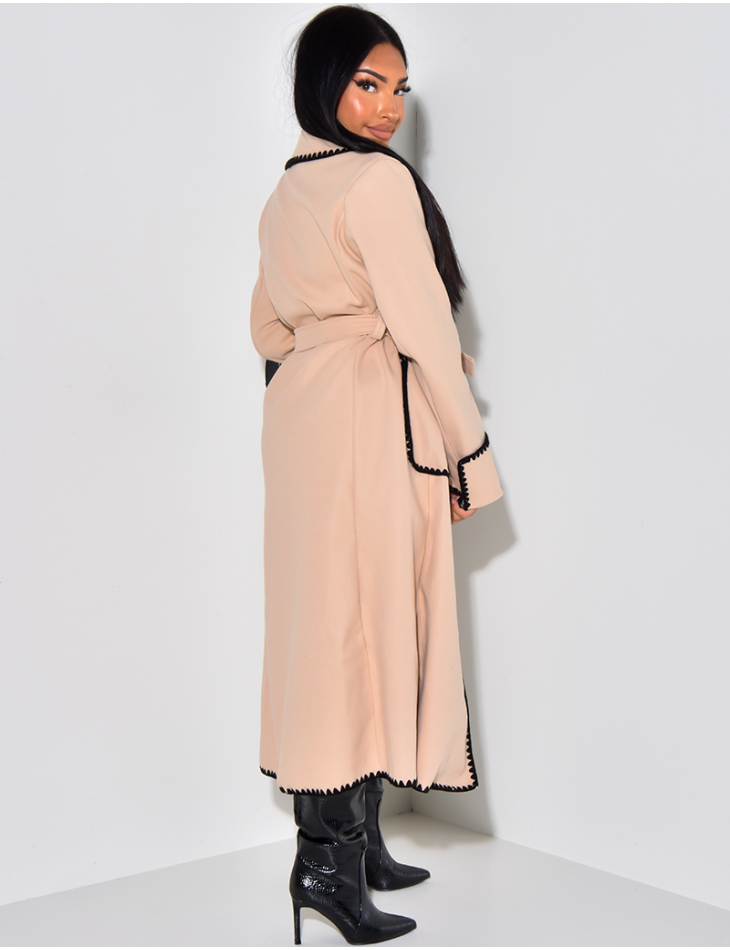 Long coat with embroidered trim