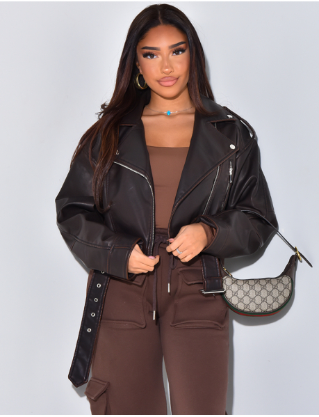 Short jacket in faded faux leather