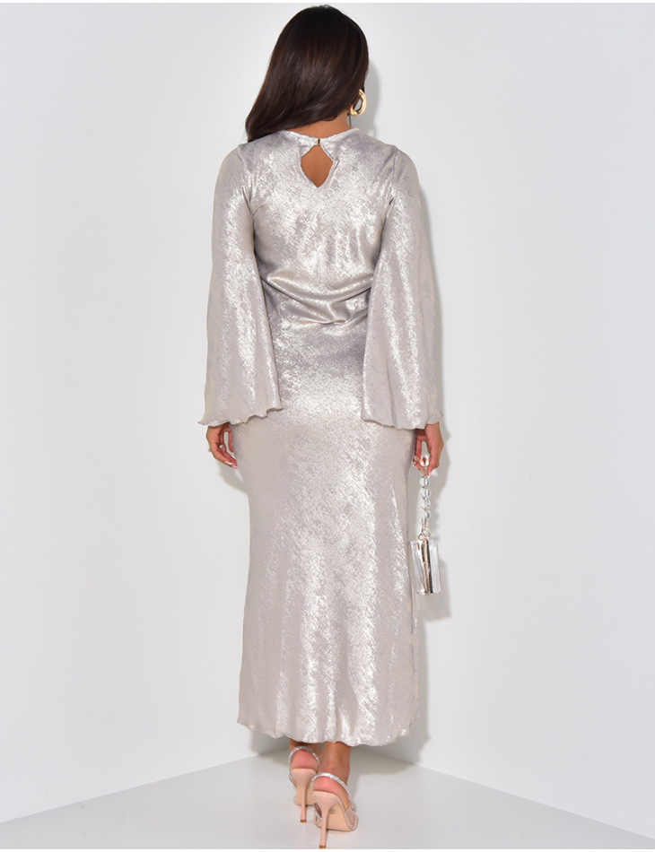   Metallic maxi dress with flared sleeves