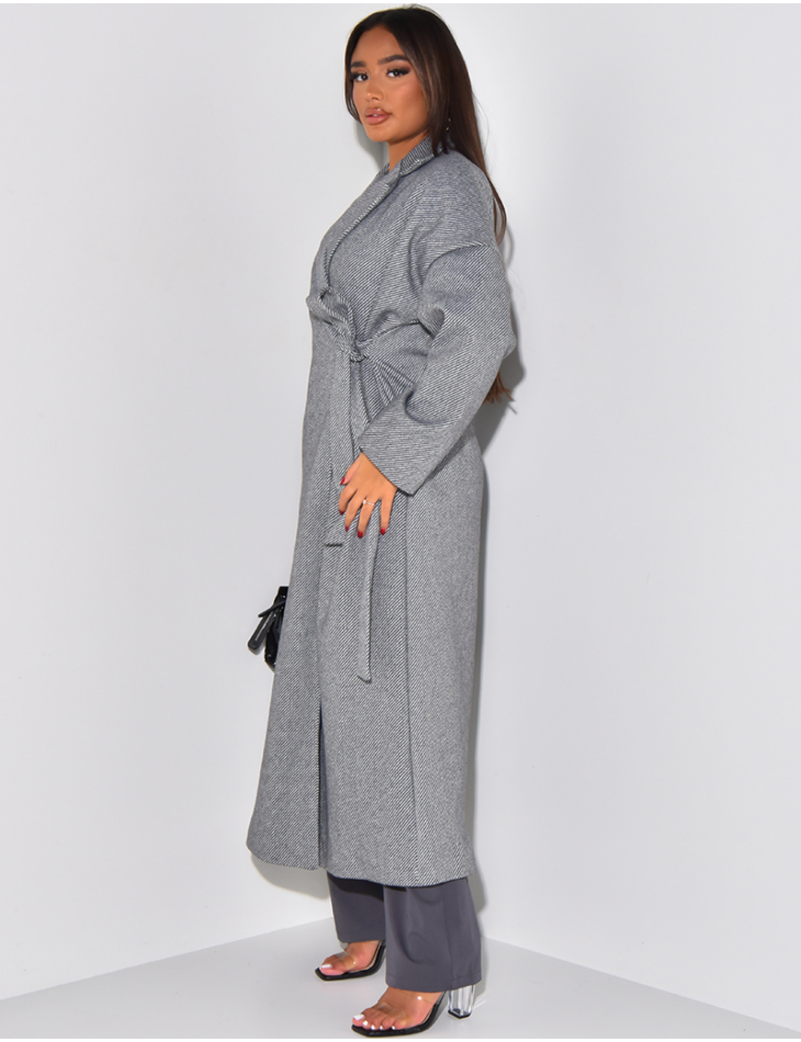   Long coat with tie, straight cut