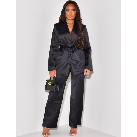 Suit with Large Belt & Flared Trousers