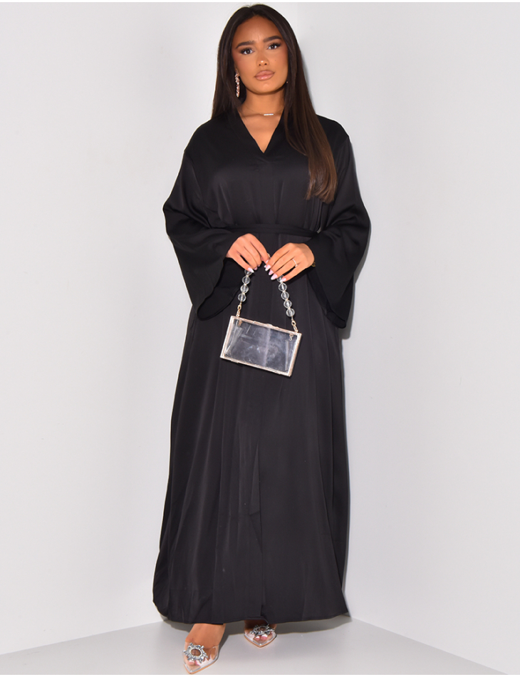 Simple satin abaya with tie