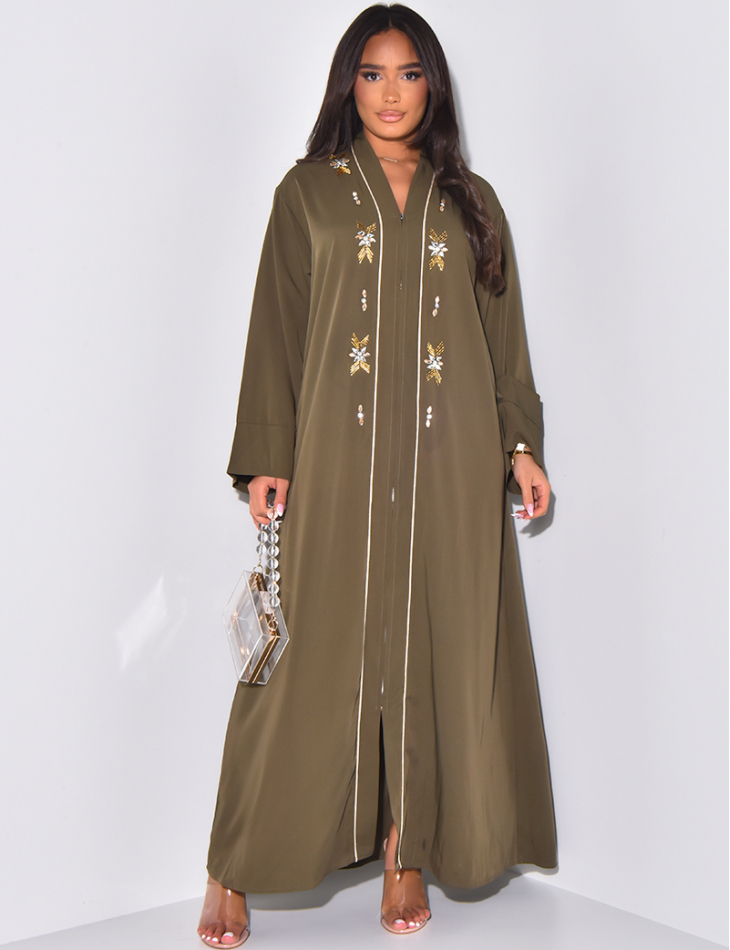 Abaya en satin à cristaux , strass & dorures