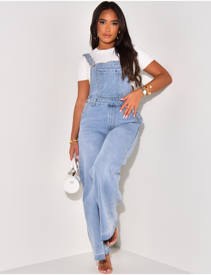Denim dungarees with bell bottoms