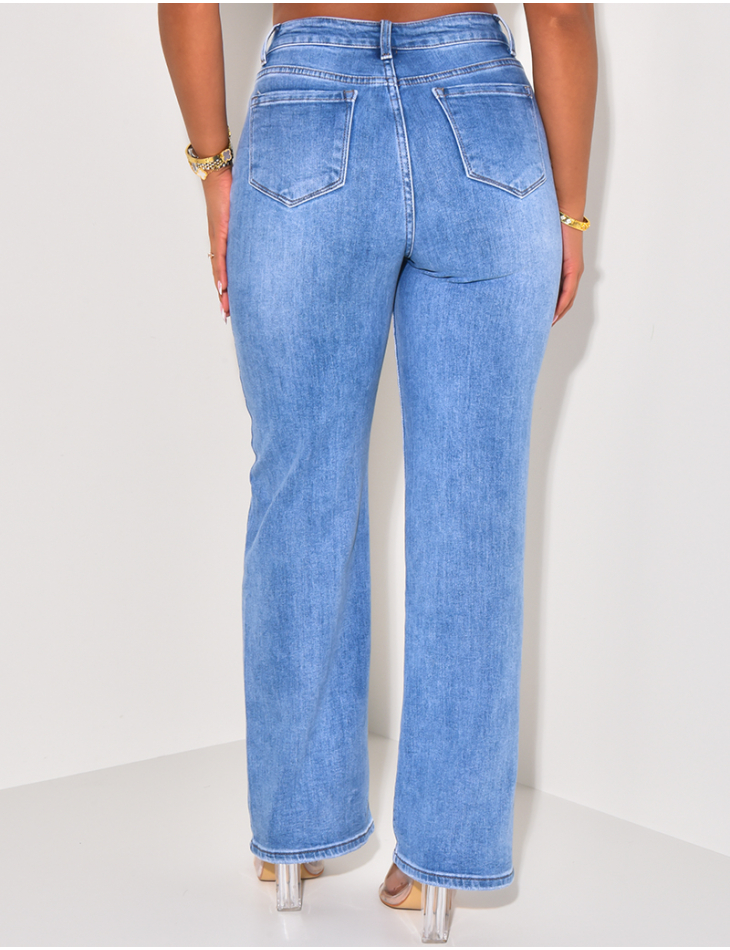Faded blue stretchy high-waisted jeans