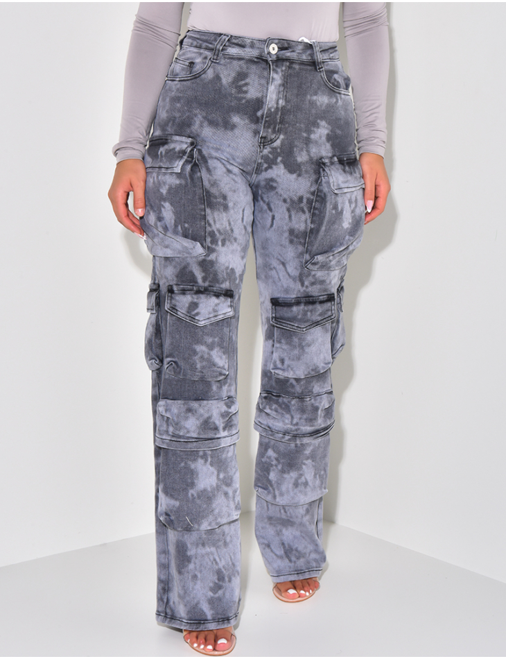 Jeans cargo multipoches gris délavé