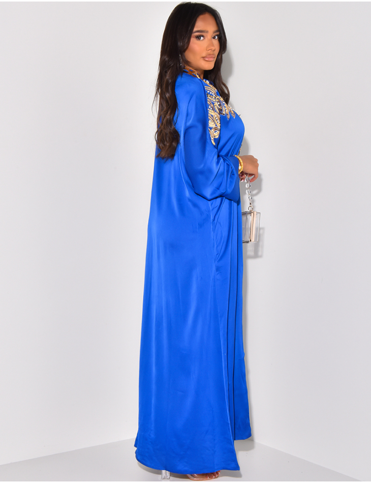 Abaya en satin à dorures & perles