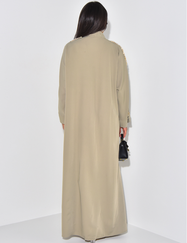 Abaya/ Kimono with button fastening and beaded sleeves