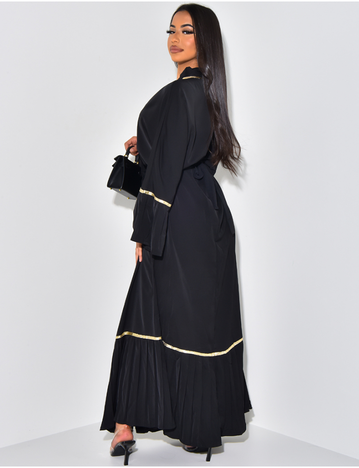 Robe abaya à liseré doré & volants