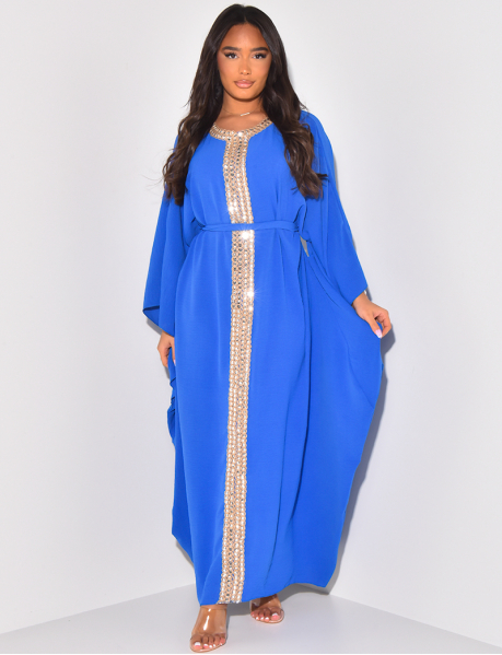 Robe abaya ajustée à broderies en cordes et sequins